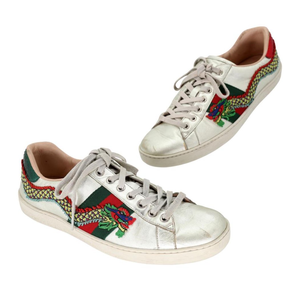Gucci Dragon Ace Low Gg 8.5 Embroidered Men's Sneakers Gg-S0805p-0001